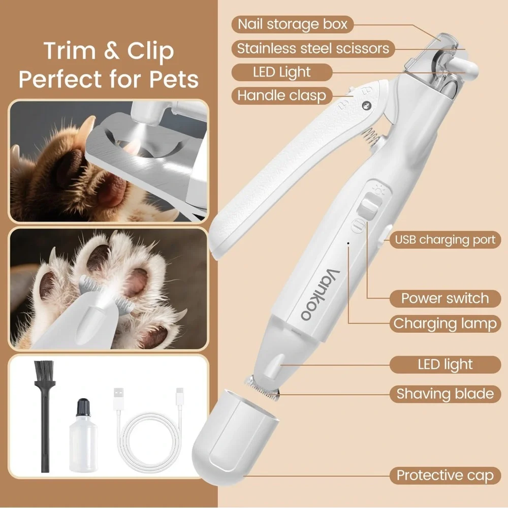 2 in 1 Dog/Cat Nail Trimmers and Clippers with LED Light,Waterproof Splash Guard